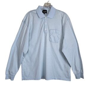 Vintage Dunhill Italy Mercerized Cotton Long Sleeve Polo Shirt Blue Pattern XL
